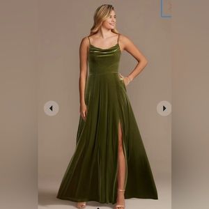 Velvet Martini Green Long Gown / Bridesmaid Dress